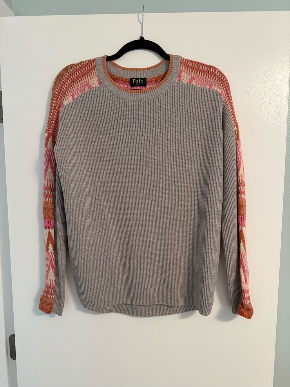Fate Gray Sweater with Pink and Rust Accents